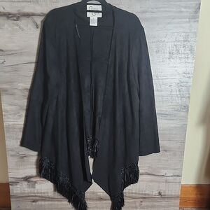 Cripple Creek Faux Suede Fringe Cardigan In Black